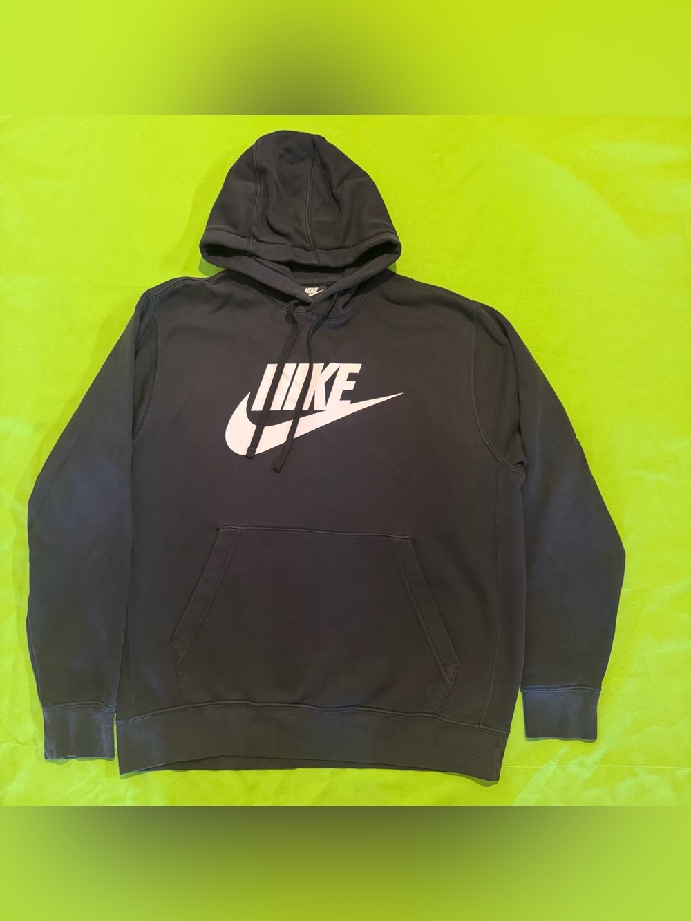 Nike Men's Black Pullover Hoodie with White Swoosh Logo, large